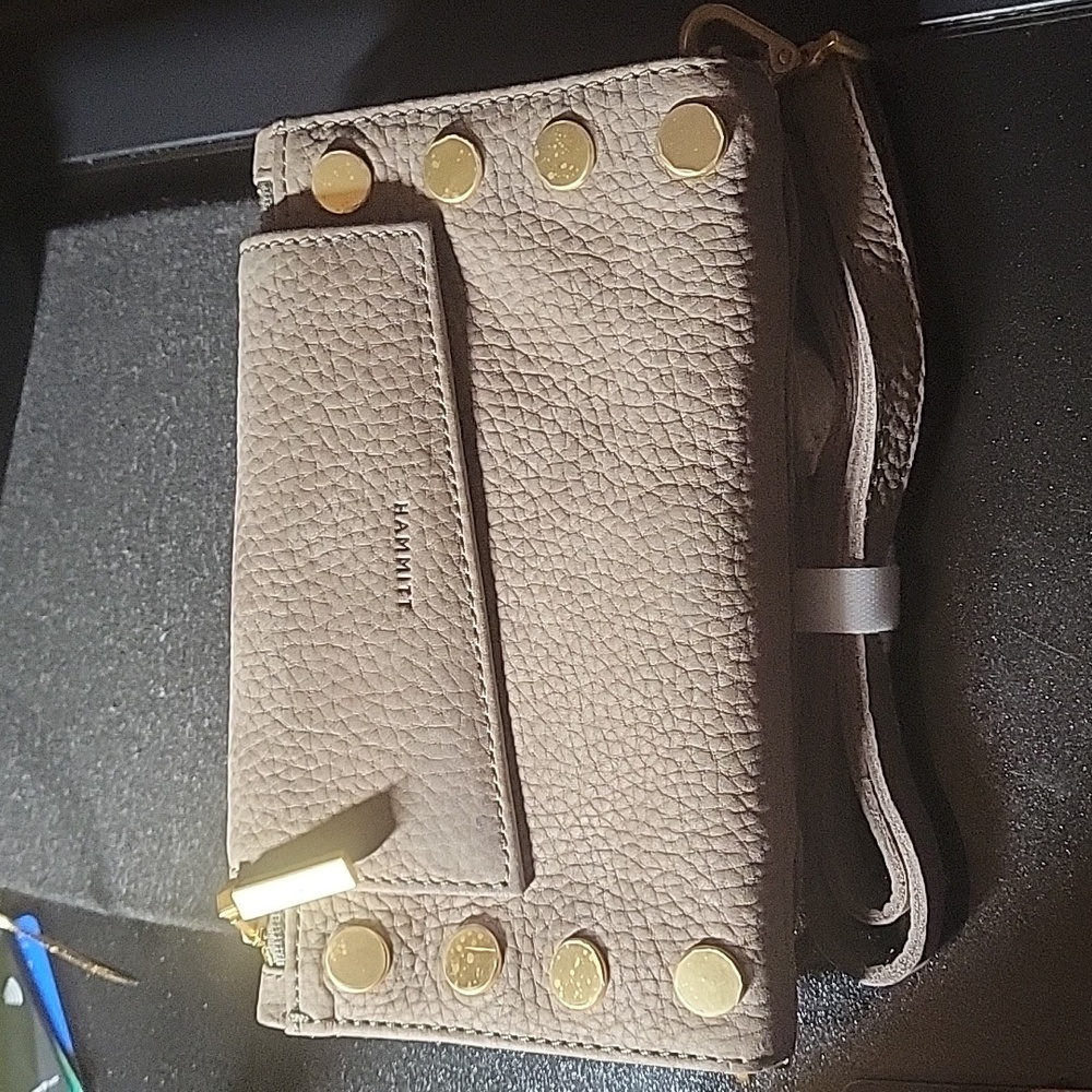 Hammitt Levy Wallet Clutch Crossbody Natural Grey Nubuck Leather
